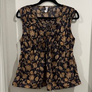 Mango Navy and Gold Floral Tank Top size 2